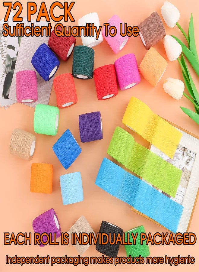 CLRBEATTY 72 Pack Self Adhesive Bandage, Athletic Elastic Cohesive Bandage, Breathable Self Adherent Wrap for Pets, 2 Inch x 5 Yard Stretch Bandage Sports Wrap for Wrist Ankle Swelling Sprains, 24 Colors - Image 2